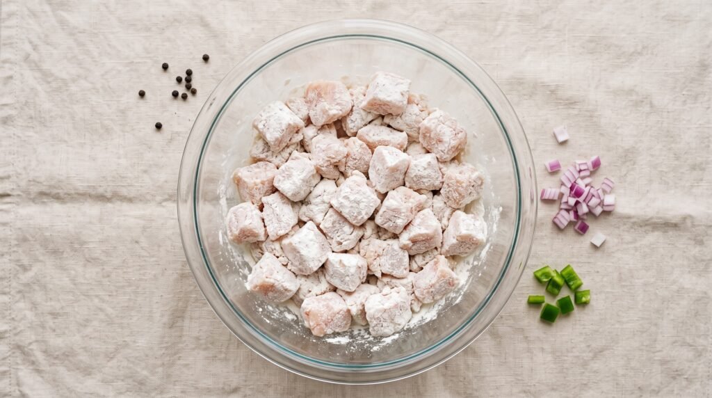 Chicken pieces coated in flour 202607271142