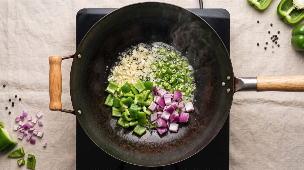 Wok cooking garlic chilies 2K 202607271158