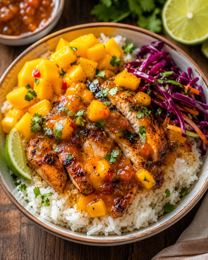 Mango Chutney Chicken Rice Bowls